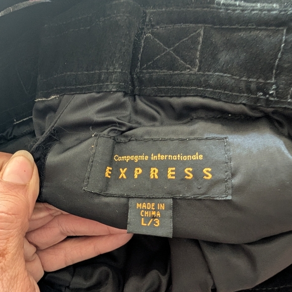 Express Compagnie Internationale Vtg 90s Black Suede Overall Shorts size L - Picture 16 of 16